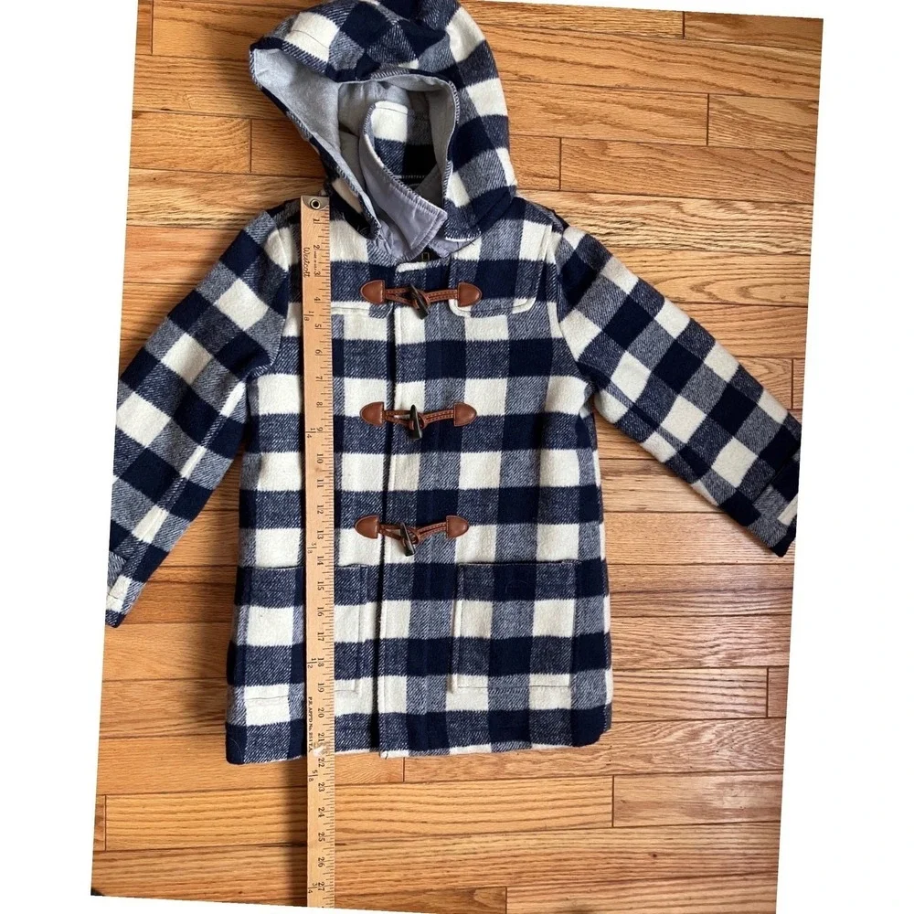 Hope & Henry Kids Plaid Toggle Coat Hooded Blue White Buffalo Plaid‎ Size Small